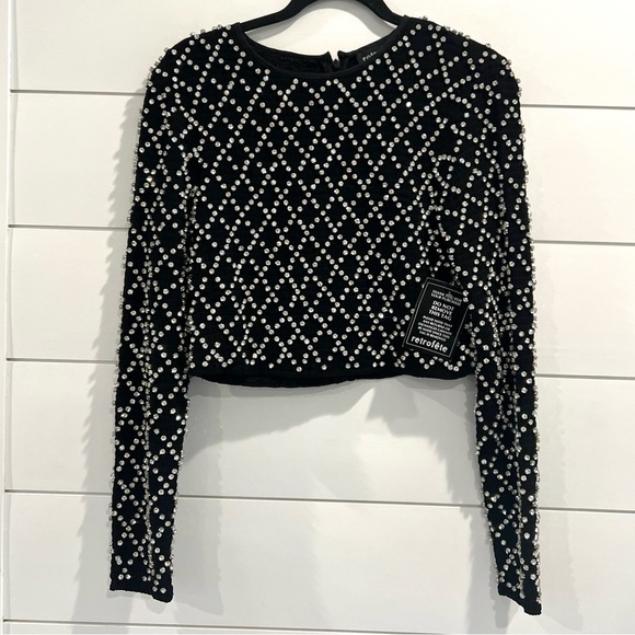 NWT Retrofete Brooks black crystal embellished crop top - Picture 7 of 10